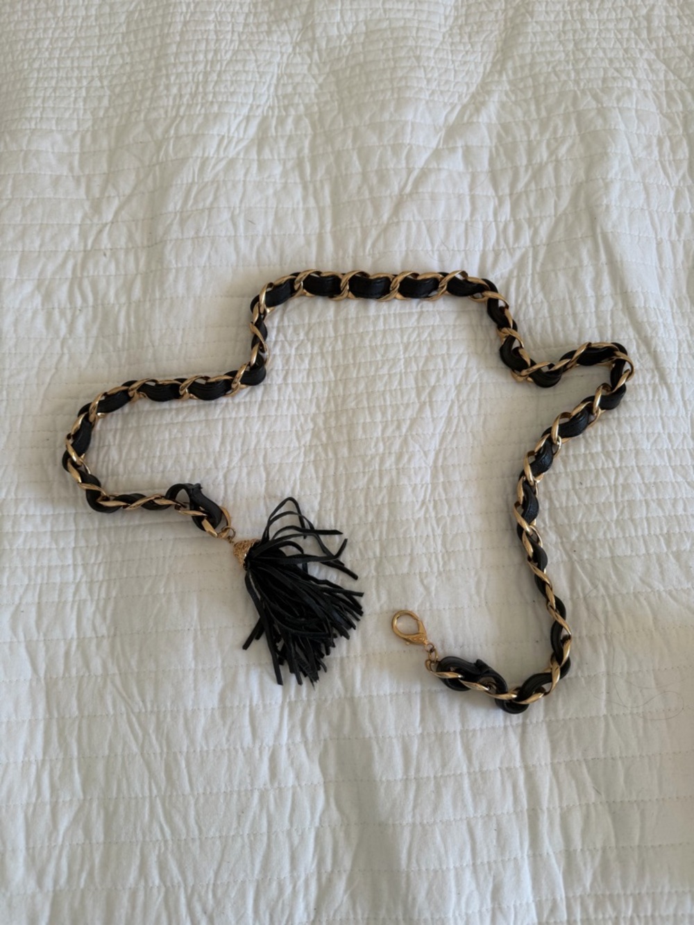 Black and Gold Braided Chain Belt with Tassel